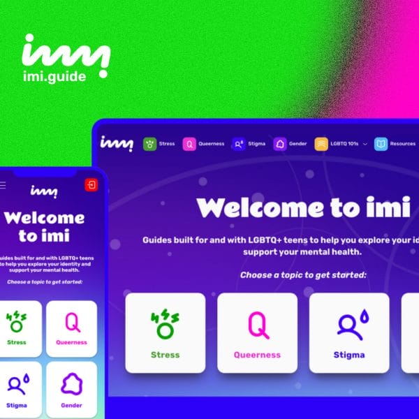 imi computer and phone product on rainbow gradient