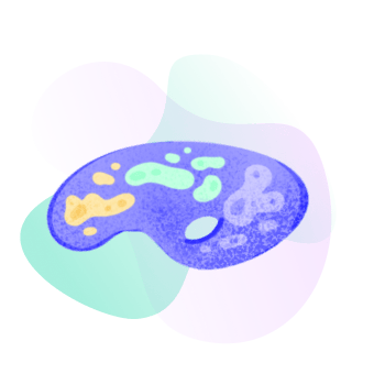 a palette with blobs of different colors of paint.