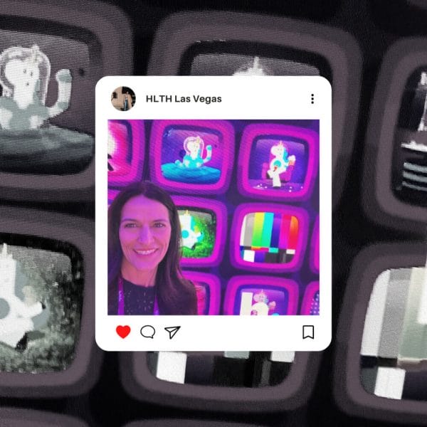 instagram outline of margaret laws with purple background of lights behind her